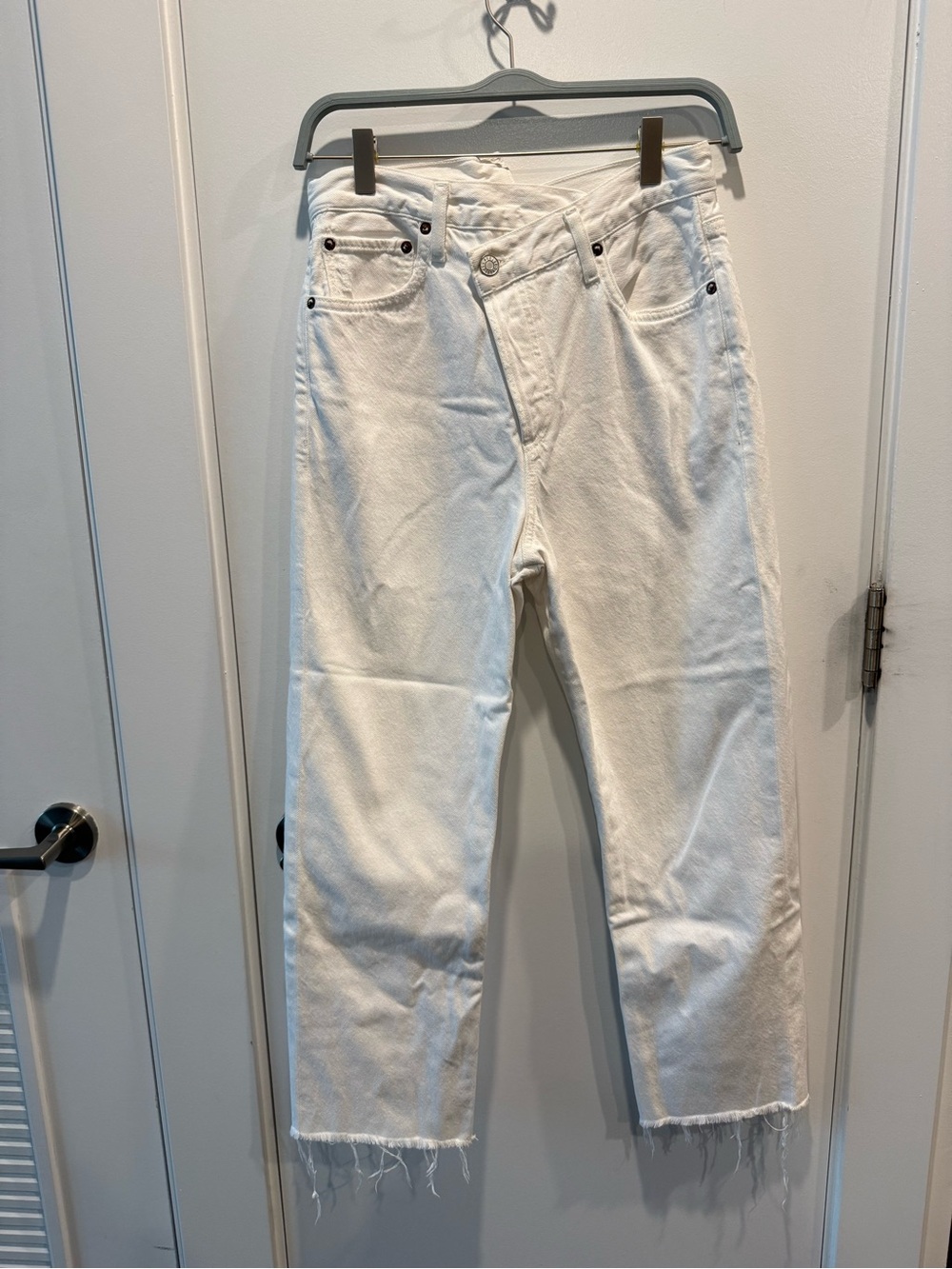 Agolde White Straight-Leg Jeans with Raw Hem
